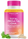 Pink Stork Celkem Prenatální Vitamíny s DHA, Folát, Železo, Cholin, a vitamín B12 - Předpokladem výživa - Prenatals pro ženy, těhotenské esence - Mátová esence, 60 Kapsle, 1 měsíc Dodávka
