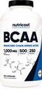 Nutricost BCAA 1000mg, 500 tobolek (250 Serv), 2: 1: 1 Aminokyseliny s rozvětveným řetězcem (500 mg L- Leucinu, 250mg L- isoleucinu a L- Valinu)
