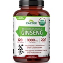 Zazzee USDA Organic Red Korean Panax Ginseng 20: 1 Extract, 1000 mg, 5% Ginsenosids, 120 Vegan Kapsle, Standardizované a Koncentrované 20X Root Extract, 100% Vegetarian, All- Natural, Made in USA