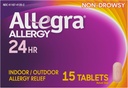 Allegra Adult 24HR Non- Drowsy Antihistamin, 15 tablet, Fast- acting Alergics Symptoms Relief, 180 mg