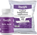 NewLife Naturals Boric Acid Vaginální Suppositors 600mg (30 Pack) s 16 aplikátory - pro pH Balance, Feminin Health a Intelligent Wellness - Made in USA