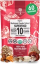 Organic Houby Powder Extract - Superfood 10 dodatek 14x Silnější 100% čisté USDA imunitní Booster- Reishi, Chaga, Cordyceps, Shiitake, Lions Mane, Turecko Ocas a další. Přidat do kávy / čaj 60 Grams
