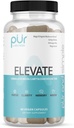 PUR Wellness Elevate Nootropic Brain Supplement for Focus Clarity Memory Mood, 8 Houba Blend, Ginkgo Biloba, Ashwagandha, Magnesium pro přírodní energii, Caffeine- Free for Concentration
