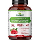 Zazzee Extra Strength Hawthorn Berry 20: 1 Extrakt, 8000 mg Strength, 2% Vitexin, 150 Vegan Kapsle, 5 Month Supply, Koncentrovaný a standardizovaný Potent 20X Extract, Non- GMO a All- Natural