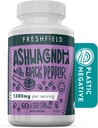 Freshfield Ashwagandha s Black Pepper. Vegan Friendly dodatek pro podporu adrenální únavy, svalové paměti, štítné žlázy a síly. Všechny přírodní 1300mg tobolky