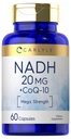 Carlyle NADH CoQ10 dodatek 124; 20mg TABLE 124; 60 tobolek 124; Mega síla 124; Non- GMO, gluten zdarma