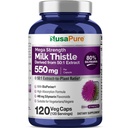 NusaPure Milk Thistle 50: 1 Extract, 550 mg Ekvivalentní s 27,500mg 120 Veggie Kapsle Non- GMO, Vegan Max Strength - Standardizované 80% Silymarin, Bioperin