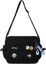 Fashion Crossbody Bag s roztomilým příslušenstvím Nylon Casual Messenger Bag s přívěskem Lehké kabelky Travel Daypack (černá)