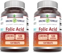 Amazing approvas Folic Acid Dodatek 124; 5000 Mcg Acid 124; 120 Tablety 124; Non- GMO Acid 124; Gluten Free Acid 124; Made in USA (2 Pack)