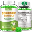 2 Pack Soursop Graviola Gummies - Organic Soursop Leaves & Fruit Extract - Digestive Aid, Imunite Support & Antioxidant Vlastnosti - 120 Jablečné ochucené gumy