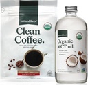Natural Force Organic Clean Coffee + Organic MCT Oil Bundle - 100% čisté kokosové MCTs & Mold & Mycotoxin Free Coffee - Non- GMO, Keto, Paleo, a Vegan - 12 Oz Bag a 16 Oz skleněná láhev