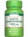 Nature 's Truth Acetyl L- Carnitin 1000mg CLAS124; 30 Kapsle 124; Super Strength CLAS124; Non- GMO & gluten zdarma ALCAR Dodatek