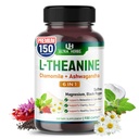 L- Theanine dodatek - 6 IN 1 Komplexní obohacený o hořčík, Ashwagandha, Saffron, Heřmánek - Podpora relaxace, Kalmness & Sleep Quality 124; 150 Kapsle