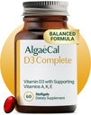 ALGAECAL 4-in-1 Vitamin D3 K2 Kompletní - ADK vitamin dodatek, Vylepšená imunitní podpora a zdraví kostí s D3 K2, A, & E - Celé tělo Wellness & Bone síla, 60 Easy- Swallow Softgels, Vyrobeno v USA