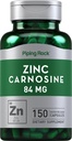Piping Rock zink Carnosinus Dodatek 124; 84mg PHARMAR 124; 150 kapslí 124; Non- GMO, gluten zdarma