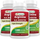 Nejlepší Naturals L- Arginine NO Booster Triple Strength 1300 mg Podání 120 Veg Kapsle (120 Počet (balení po 3))