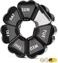 MOLN HYMY Velký Pořadatel pilulek 7 den, Pretty Weekly Pill Box Case, Cute Girly Medicine Dispenser Container for Vitamin, Gummy, Medikace, Dodatek (Black)