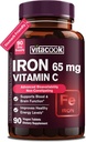 Železný doplněk pro ženy Muži 124; High potency Iron 65mg s vitaminem C 250mg Iron 124; Žaludek Friendly Iron Pills for Red Blood Cell & Imunitary Support PHAR124; Vegan, Non- GMO & Gluten zdarma 124; 90 Tablety