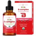 NutraChamps vitamin B Complex pro děti, B1, B2, B3, B6, B7, B9 & Methyl B12, Kids B Complex Liquid Drops Supplement, Energy, Focus, Metabolismus, Natural Berry, 120 Servings, 4 Měsíční dodávky
