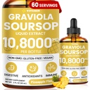 Graviola Soursop Leaf Extract Liquid - Soursop Bitters Liquid, Podpora imunity, Relax, Játra a spánek, Cukr & Alcohol- Free, Vysoce absorbovatelné Formule, Ananas Flavor, 2 Fl Oz