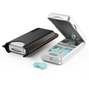 Pill Cutter s automatickým uzavíracím zařízením, hliníkový Pill Splitter s 316L nerezové čepele, Genuine kůže pouzdro, Profesionální Pill Splitter pro řezání malých nebo velkých pilulek (Silver)
