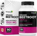 Reew Actives Organic Beetroot Dodatek 1300MG na 2 Kapsle - Čistý Beetroot prášek pro cirkulaci, přírodní energie, a antioxidační výhody - high- Potency Superfood, Made in Canada - 90 Kapsle