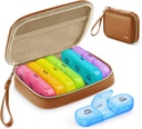 AUVON Weekly Pill Organizátor 3 krát denně, Velká Pill Box 7 Day s PU kožený pytel, Protabel Travel Pill poukaz na léky, Denní Pill Box 3 krát denně pro vitamíny, rybí oleje, doplňky