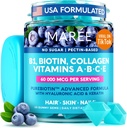 MAREE Vitamin B1 Thiamin & B7 Biotinové gumy - ED C Vitamíny Komplex s keratinem, kolagen, hyaluronic a Pantotenová kyselina pro kůži, nehty a vlasy