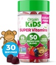 Orgain Kids Sugar Free Multivitamin Gummies, Vegan & Plant based, 50 Superfoods, 15 Vitamíny a minerály, Imunitní podpora a 3g fiber, Mixed Berry, Ages 4 +, 1 měsíc dodávky (60 Gummies)