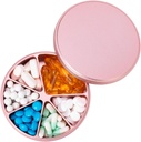 Pořadatel 6 Compartments Pill Dispenser - Heavy Duty Metal Daily Pill Container, Daily Pill Box Pill Holder, Vodotěsný obal na léky pro vitamin Supplement Medicine Fish Oils, 0.38lb, růžová