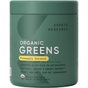 Sports Research ® Organic Greens Superfood Powder w / Spirulina, Chlorella, Adaptogens, Enzymy, Probiotika & 8 VIT Bs for Gut & Mood Support * - Vegan, Sugar- Free & Low- Cal Ananas Coconut 30 Servings