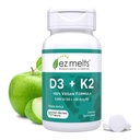 EZ Melts Rozpustný Vegan Vitamin D3 + K2 5000 IU - Podpora zdraví kostí a srdce - Podpora imunitních funkcí - Žádné umělé aroma - Non- GMO - Zelené jablko - 90 Rozpustné tablety (90 Služeb)