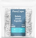 PureCaps USA - Prázdná želatina Pill Kapsle Velikost 000 Gluten 124; 100 Přidané pilulky 124; Clear GL124; Non- GMO Certified GL124; SLS, gluten, konzervativní zdarma