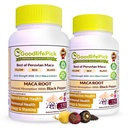 Peruánské Maca kořenové kapsle s Black Pepper 150 ct. Premium Yellow Maca Red Maca & Black Red Maca Výkonný 10: 1 Všechny typy Maca extrahovat všechny přírodní non-GMO Vegan NO rýže prášek NO Silicon