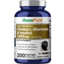 NusaPure Cholin & Inositol 1000mg - 200 Veggie Caps (100% Vegetarian, Non- GMO) Bioperin