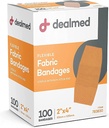 Dealmed Fabric Flexible Adhesive Obvazy s non-Stick Pad, Latex Free, Wound Care for First Aid Kit, 2 "x 4" (Box of 100)