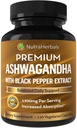 Ashwagandha dodatek Vyrobeno s Premium Ashwaganda Root Powder 1200mg s Black Pepper Extract pro zvýšení absorpce - 120 Vegi Kapsle