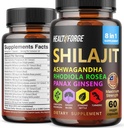 Shilajit Kapsle Organic Extract Blend 60 Kapsle pro muže a ženy - Shilajit Dodatek 9000mg Ashwagandha, Imunitní podpora Dodatek 2000mg Rhoddiola, Ginko Ginkgo Biloba