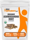 BulkSupplements.com Organic Ashwagandha Powder - Organic Ashwagandha doplňky, Sourced from Ashwagandha Root - Gluten Free, 2g per Serving, 500g (1,1 lbs) (balení po 1)