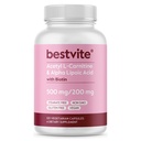 BESTVITE Acetyl L- karnitin 500 mg & alfa kyselina lipoová 200 mg na tobolku s biotinem (120 Vegetariánských tobolek) - No Stearates - Vegan - Non GMO - Gluten bez