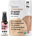 Doplňte Organic Chocolate Vegan Protein Powder & Triple B12 Spray Bundle - Plant- based Protein and Essential B12 Suplementation for Energy and Wellness