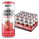 Optimum Nutrition Amino Energy Sparkling Hydration Drink, Electrolytes, kofein, aminokyseliny, BCAA, bez cukru, šťavnaté jahody, 12 Fl Oz, 12 Pack (Balení květen Vary)