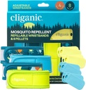 Cliganic Mosquito Repelent Pack (4 náramky + 8 plnicích pelet) - Nastavitelné, Natural DEET- Free, Essential Oil Infused