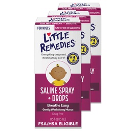Little Remedies Sterilní Baby Saline Nasal Spray a kapky, Bezpečné pro novorozence, aby se ulevilo Stuffy a suché nos, 0.5 Fl Oz, balení po 3
