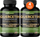 Gade Nutrition Quercetin s vitaminem C a zinkem - Nettle Quercetin - Quercetin 500mg - Quercetin s Bromelainem - Zinek Quercetin + Vitamin D3-240 Veggie Caps - Non- GMO - 4 měsíční dodávky