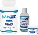KALA ZDRAVÍ MSMPure Starter Bundle s MSM Tablety 120 Počet, MSM Muscle & Joint Cream 2oz a MSM Gel s Organic Aloe 8oz