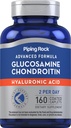 Piping Rock Glucosamine Chondroitin pro ženy a muže 124; 160 Kaplety 124; Dodatek s Hyaluronic Acid 124; Advanced Formule 124; Non- GMO, gluten zdarma