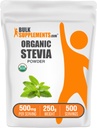 Bulksupplements.com Organic Stevia Powder - čistý Sweettener, Sourced from Stevia Leaves, Bylinný dodatek - Vegan & gluten Free, 500mg per Serving, 250g (8.8 oz) (Balení po 1)