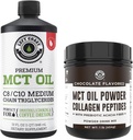 Levý pobřeží Výkon 100% Kokosový MCT Oil Liquid, 32oz + čokoláda Keto MCT Powder, Kolagen & Prebiotic Fiber, 16oz