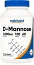 Nutricost D- Mannose 1000mg per Serving, 120 Kapsle - 500mg per Capsule, Močový trakt Zdraví, Non- GMO a gluten zdarma